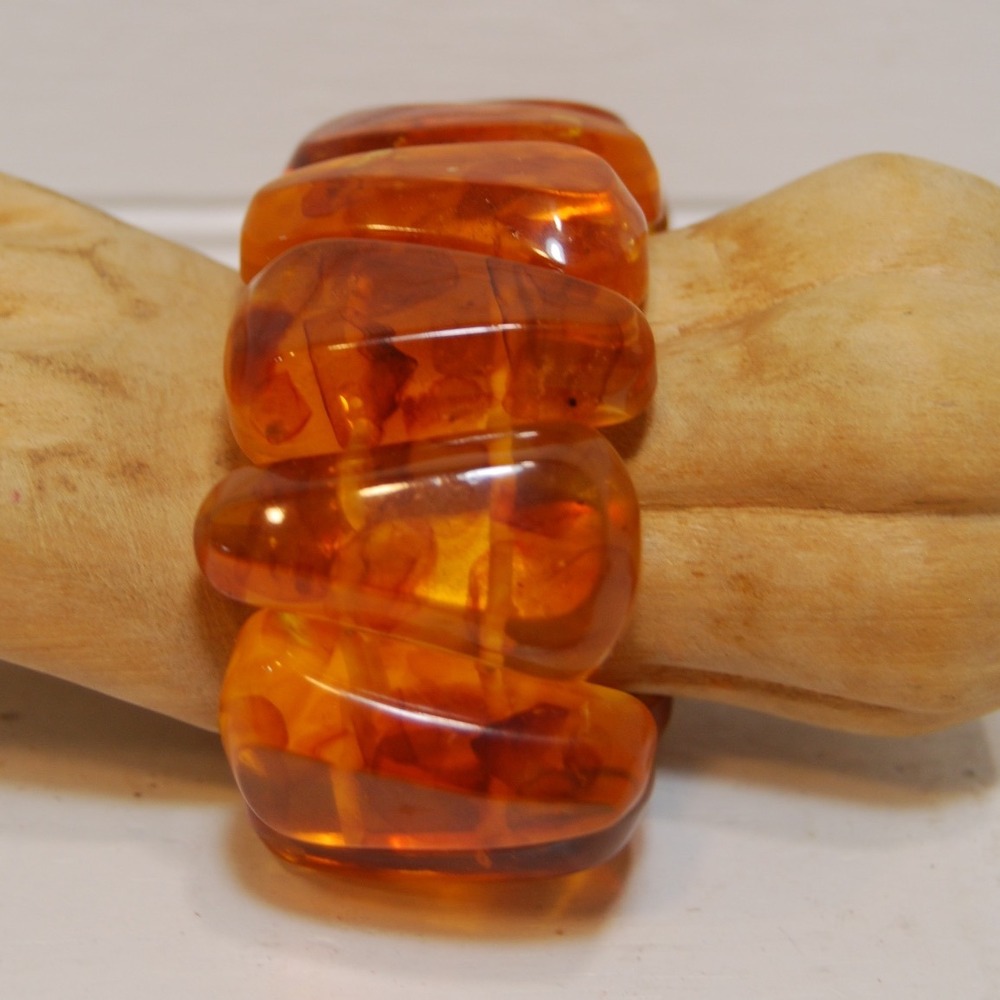 Vintage cuff Bracelet‎ Tortoise Shell Bakelite beaded jewelry elastic Chunky 70s
